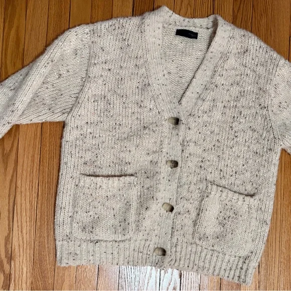 Zara Oversized Chunky Knit Cardigan Sweater Beige Speckled Button Front M-L. - Picture 2 of 7